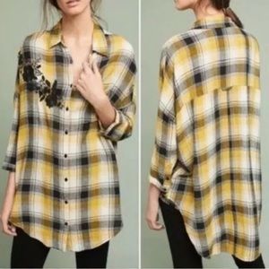 Maeve Plaid Floral Embroidered Oversized Tunic